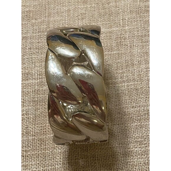 Fixed Chain Link Clamper Bracelet Bangle Silver Tone Clear Rhinestones 7" - Picture 3 of 4